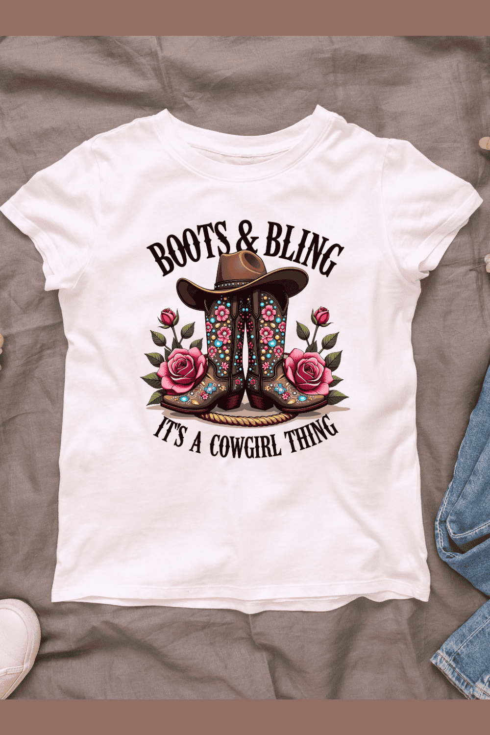 Western Hat and Boots T-shirt Design pinterest preview image.