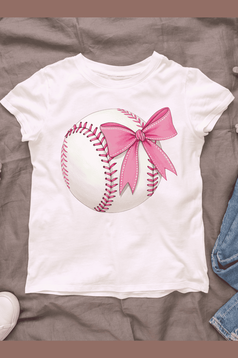 White Baseball with Pink Ribbon Bow T-shirt Design Bundle pinterest preview image.