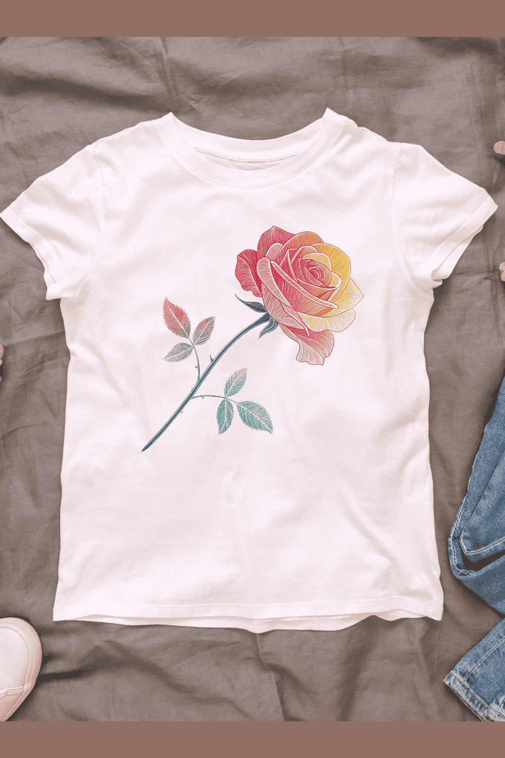 Pink Rose with Delicate Petals T-shirt Design pinterest preview image.