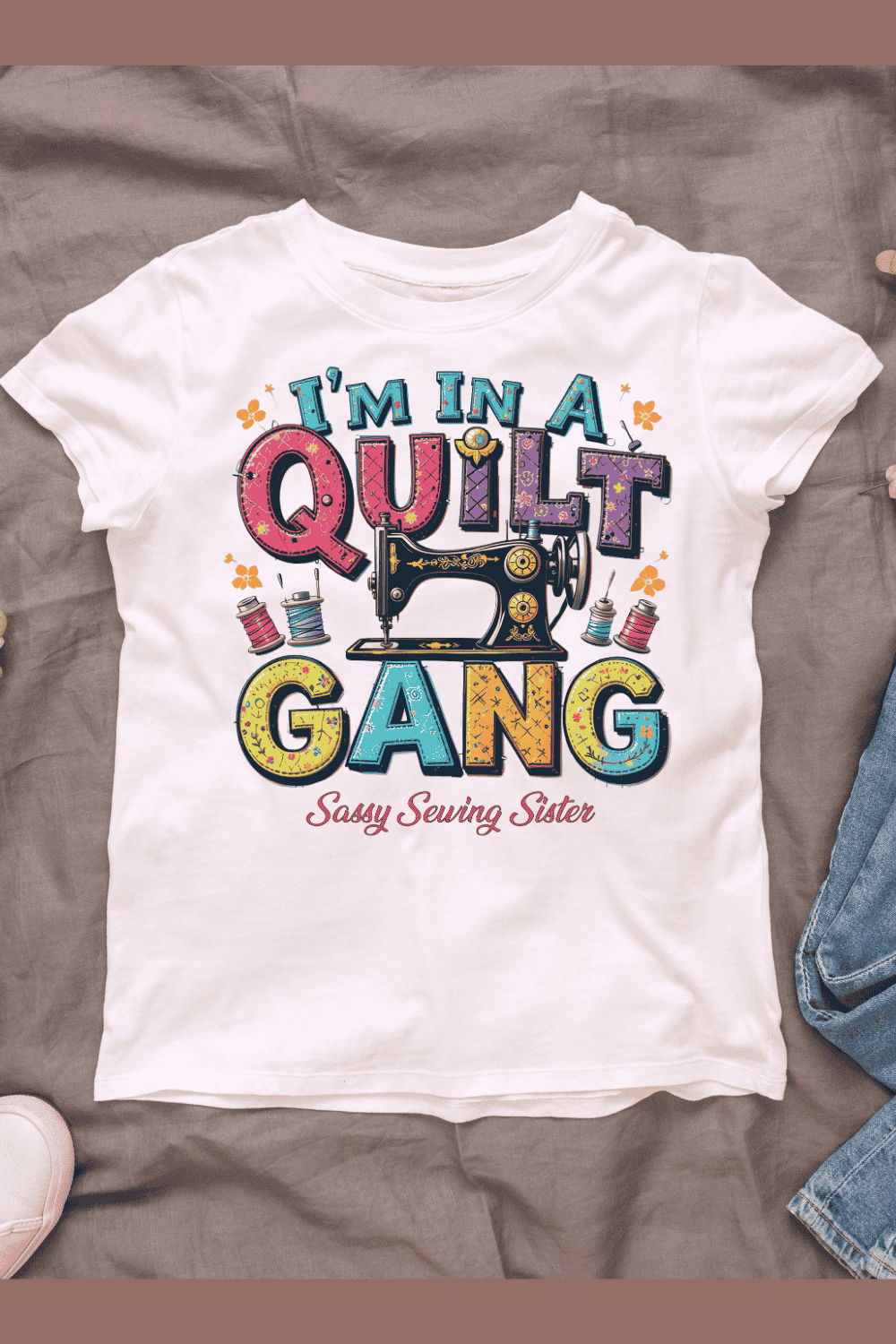 Quilt Gang Typography T-shirt Design pinterest preview image.