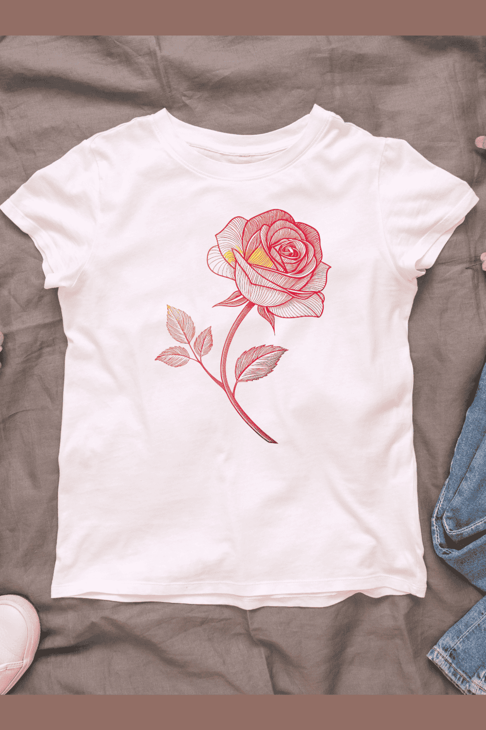 Watercolor Elegant Pink Rose T-shirt Design pinterest preview image.