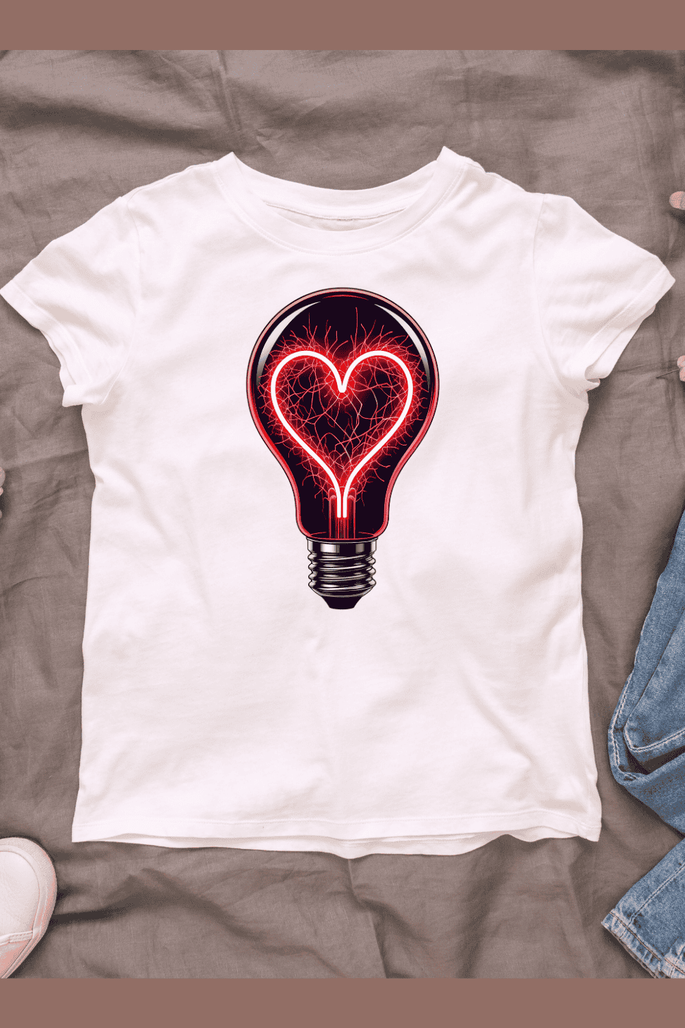 Glowing Heart in Lightbulb T-shirt Design pinterest preview image.