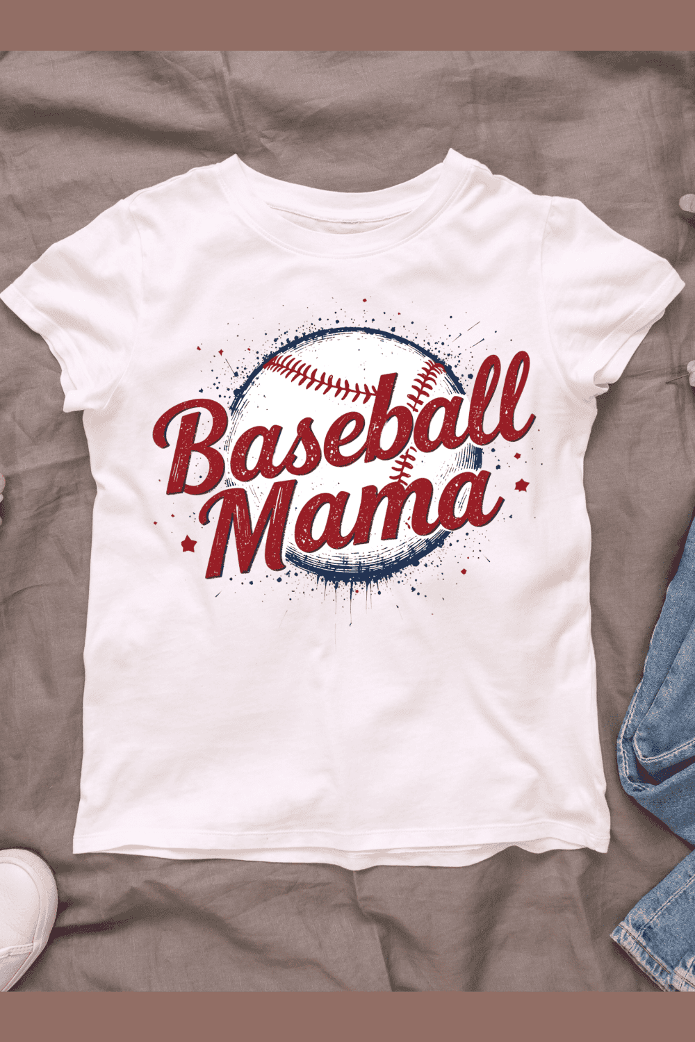 Baseball with Mama Text T-shirt Design pinterest preview image.