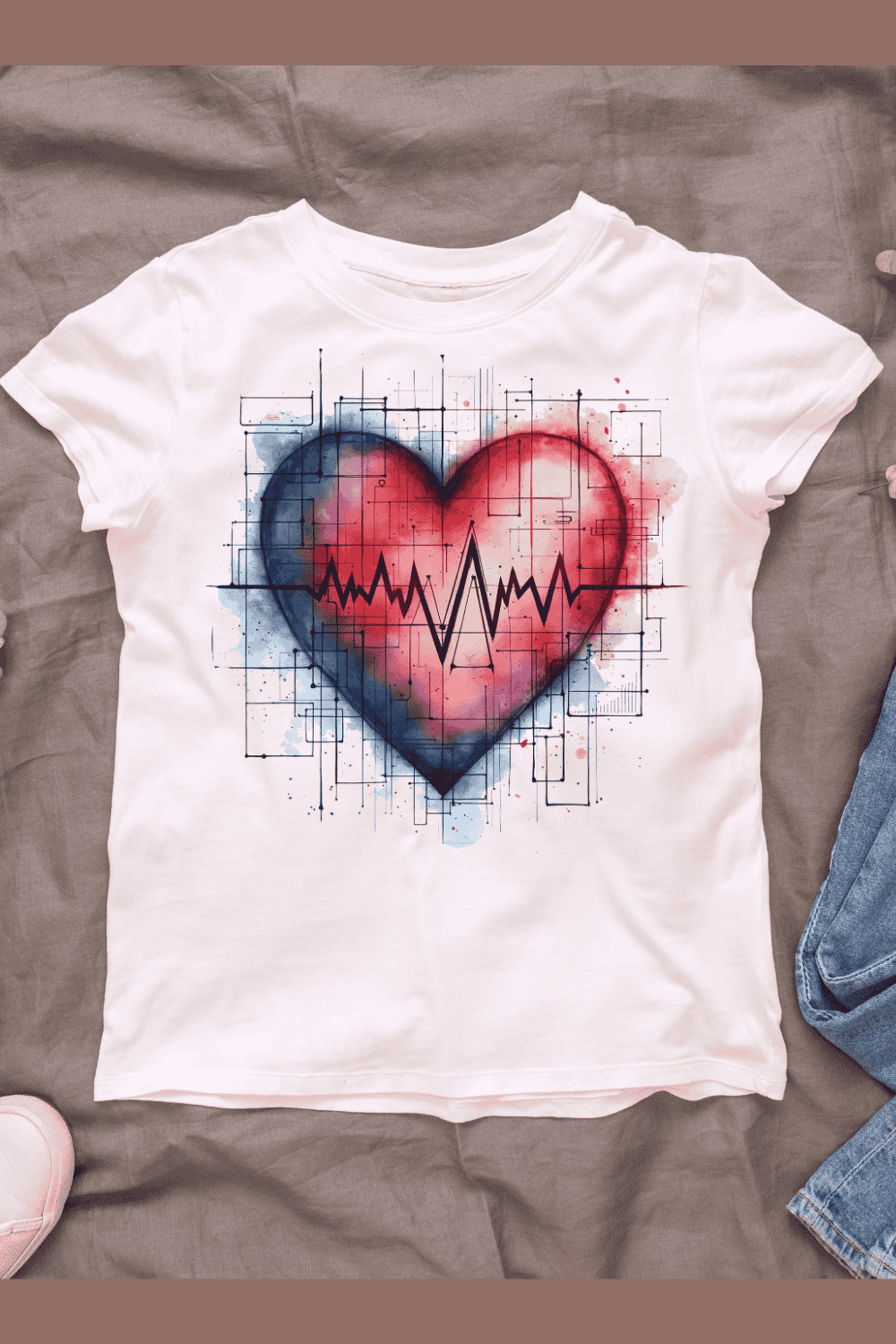 Heart and Technology With Love Data T-shirt Design Bundle pinterest preview image.