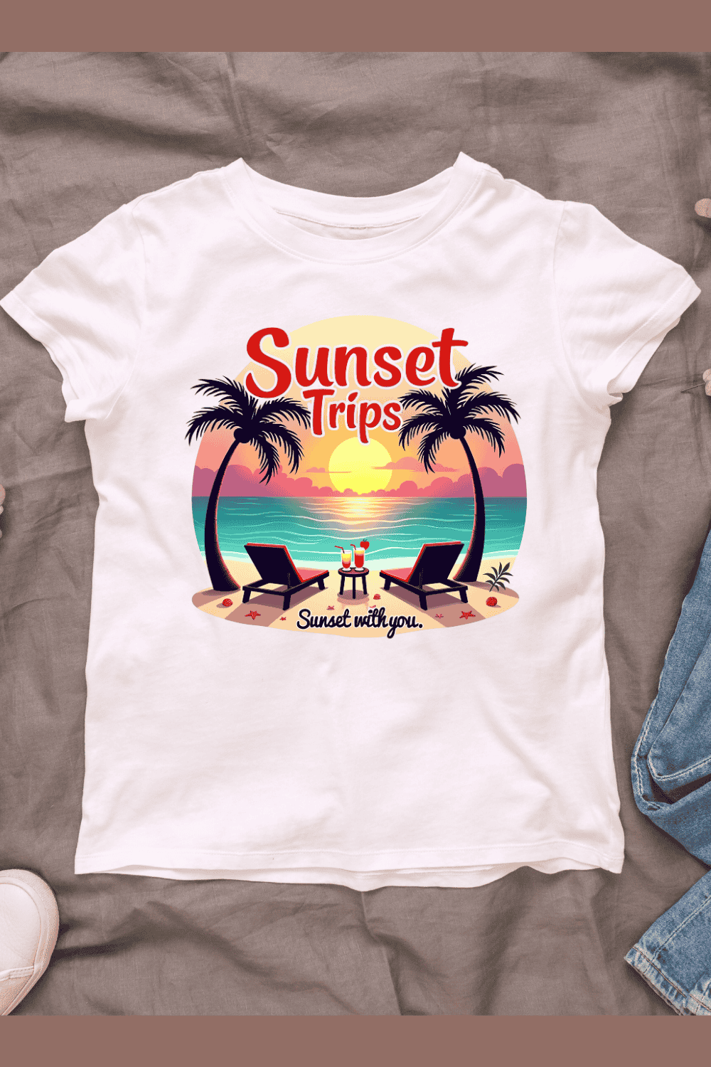 Beach Chair and Ocean Retirement T-shirt Design Bundle pinterest preview image.