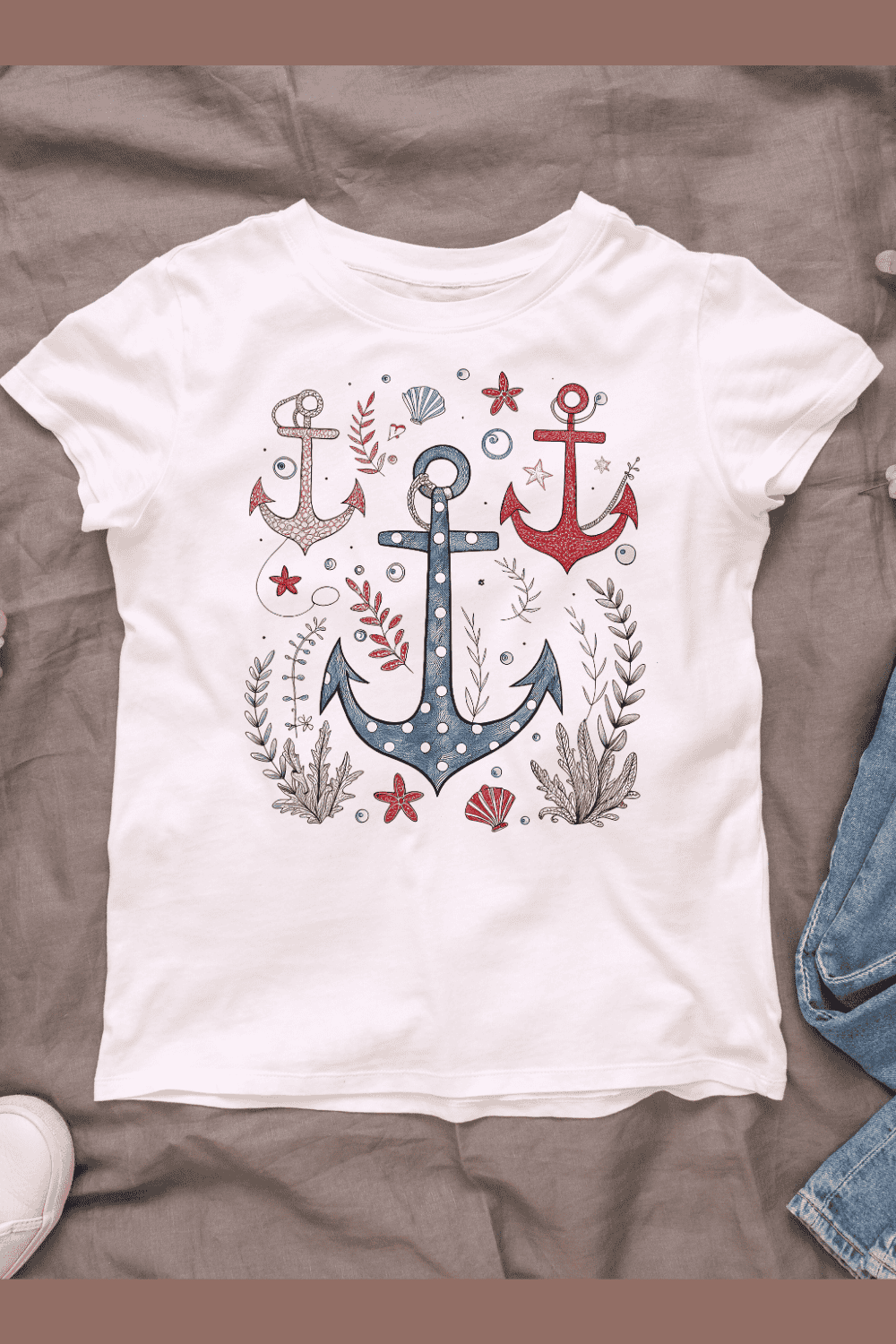 Nautical Element With Anchors and Shells T-shirt Design pinterest preview image.