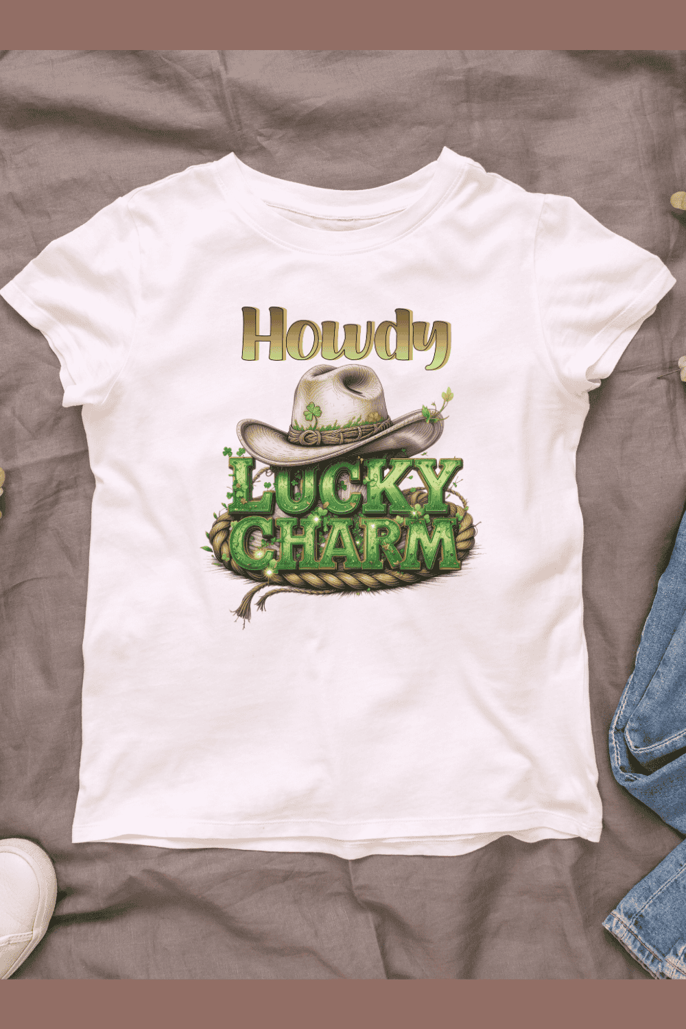 Howdy Lucky Charm Cowboy Hat T-shirt Design pinterest preview image.