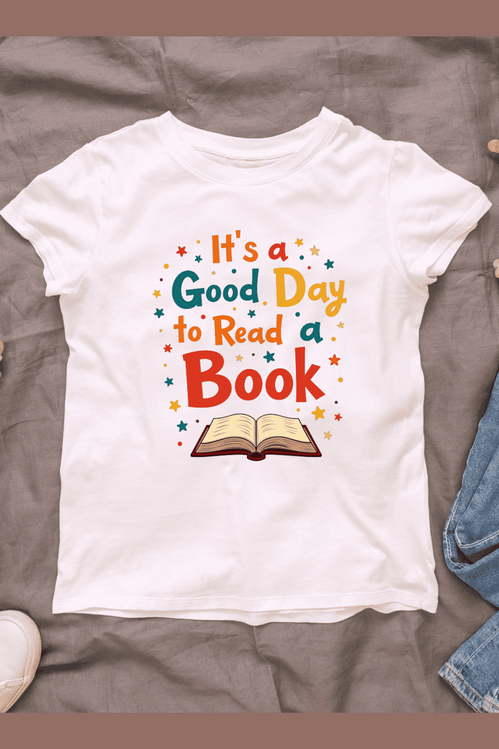 Open Book with Inspirational Quote T-shirt Design pinterest preview image.