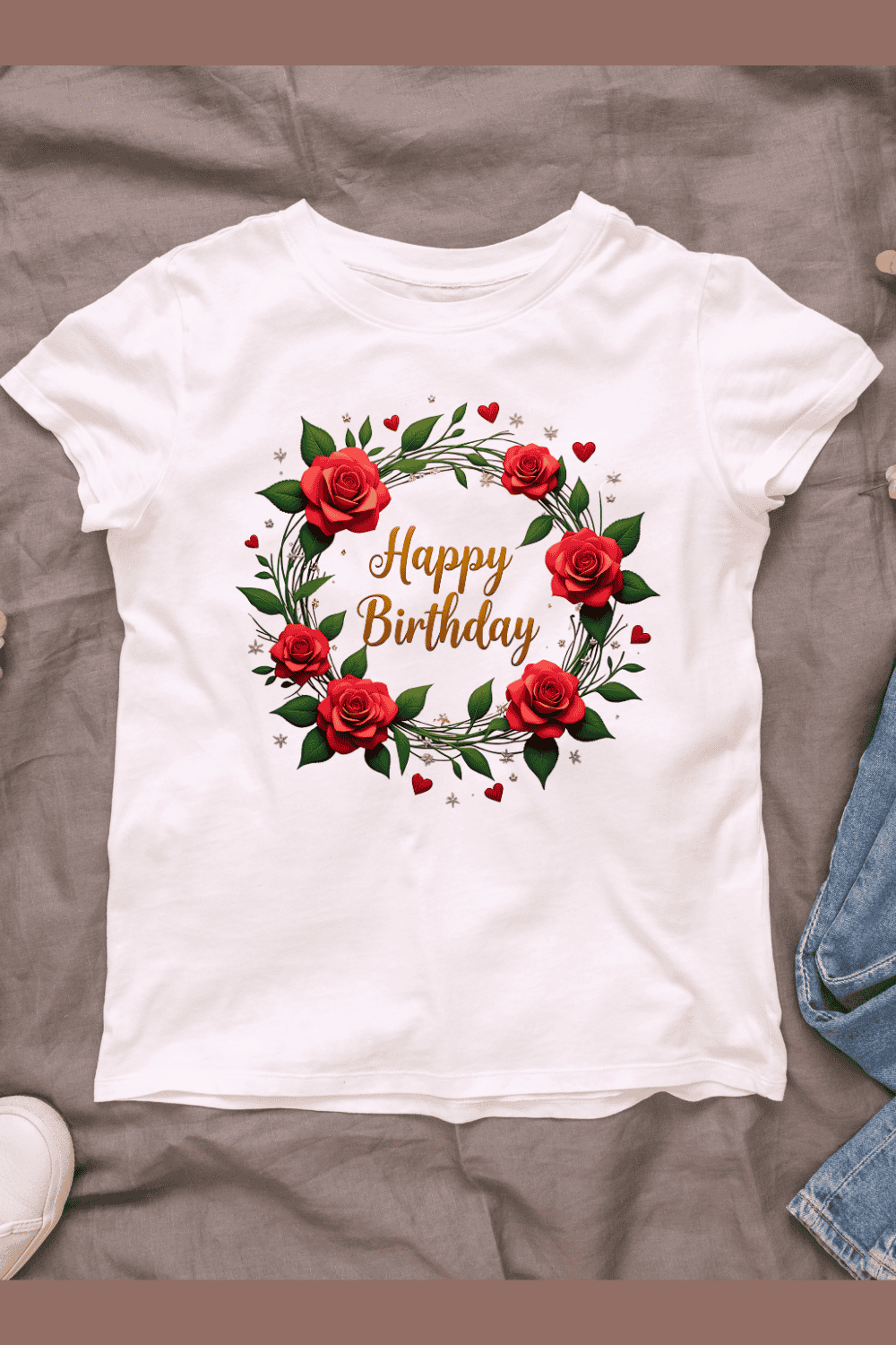 Happy Birthday Rose Wreath T-shirt Design Bundle pinterest preview image.