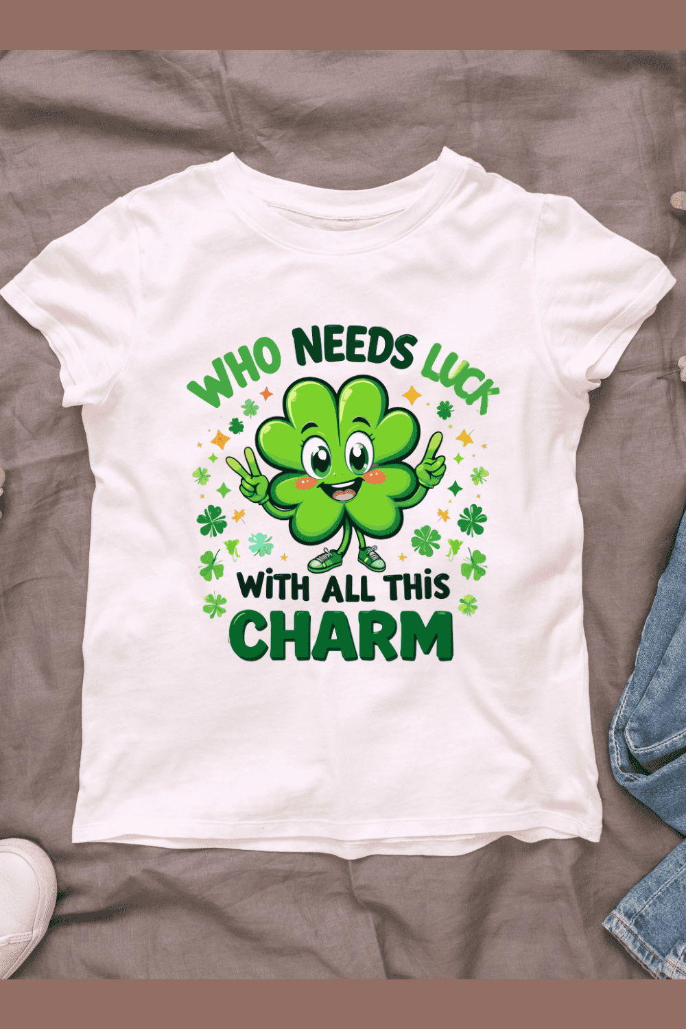 Charming Clover with Text T-shirt Design pinterest preview image.