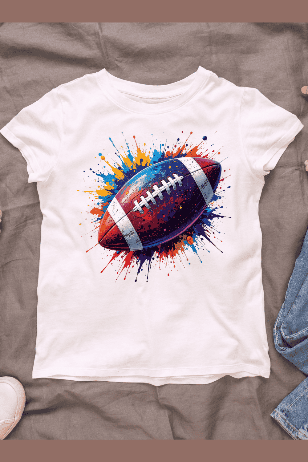 Vibrant Colors and Splatter Effect American Football T-shirt Design pinterest preview image.