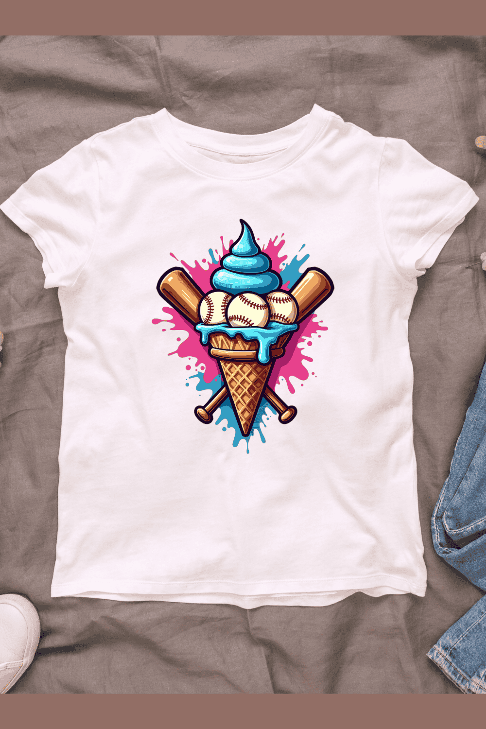 Baseball Balls in Ice Cream Cone T-shirt Design pinterest preview image.