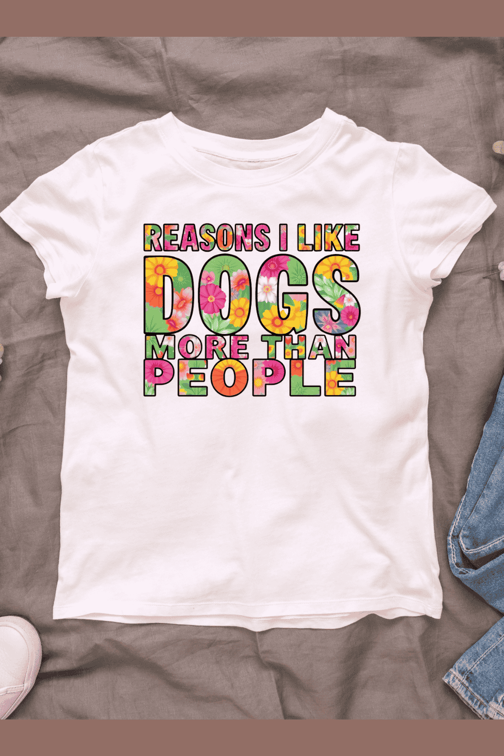 Reasons I Like Dogs Colorful Text T-shirt Design pinterest preview image.