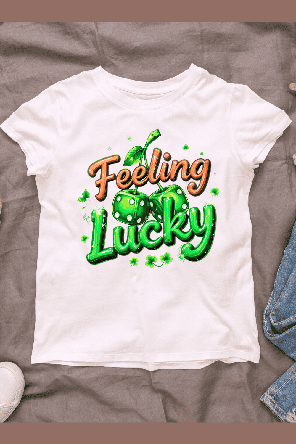 Feeling Lucky Charm - Clover and Quote T-shirt Design Bundle pinterest preview image.