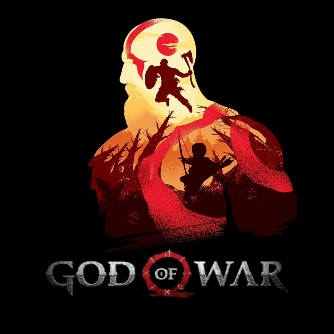 God of War-Inspired T-Shirt Design – Kratos & Atreus Silhouette Art preview image.