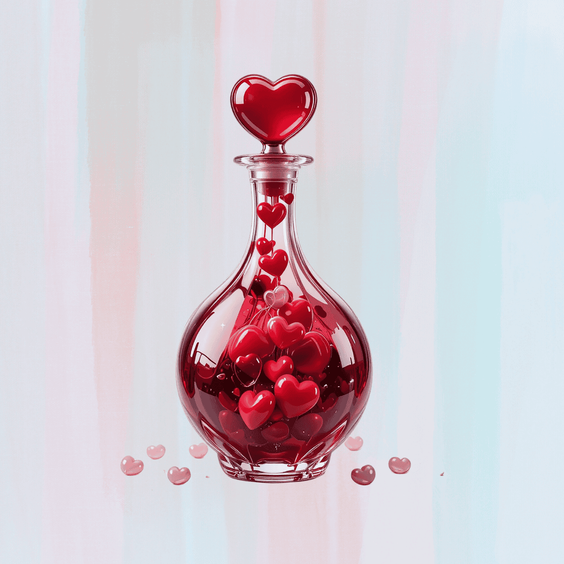 Romantic Potion Bottle with Hearts T-shirt Design preview image.