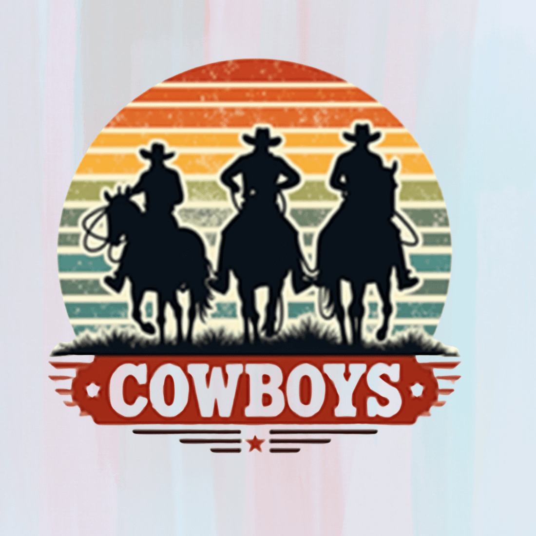 Vintage Cowboy With Three Riders on Horses T-shirt Design preview image.