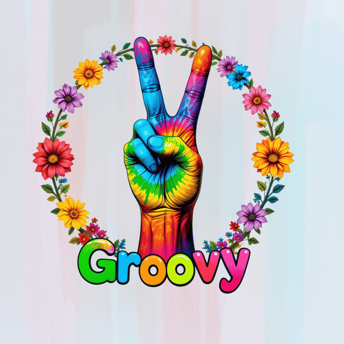 Groovy Peace Sign with Flowers T-shirt Design preview image.