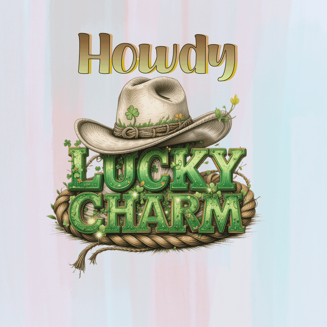 Howdy Lucky Charm Cowboy Hat T-shirt Design preview image.