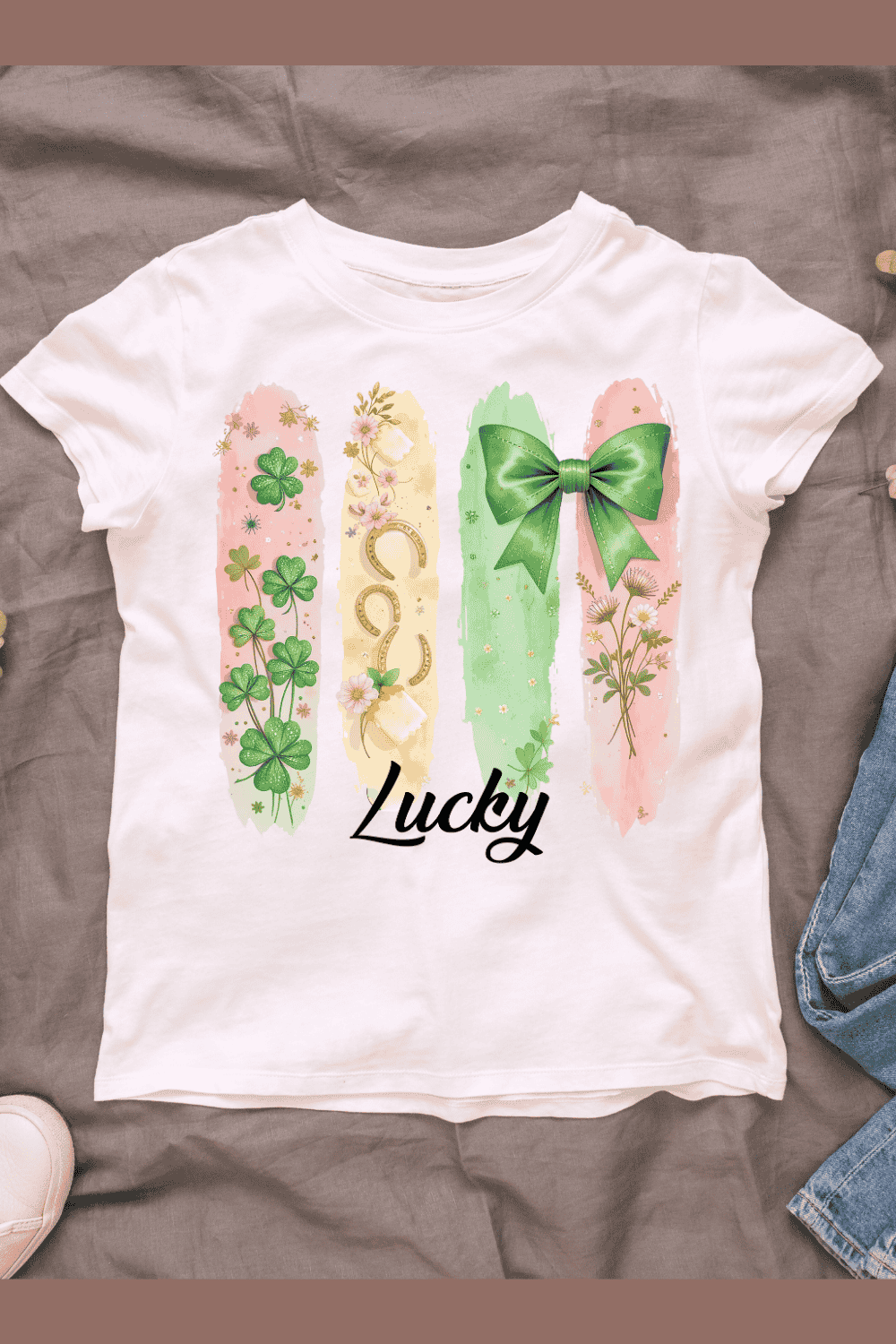 Shamrock and Clover Watercolor for St Patricks Day T-shirt Design pinterest preview image.