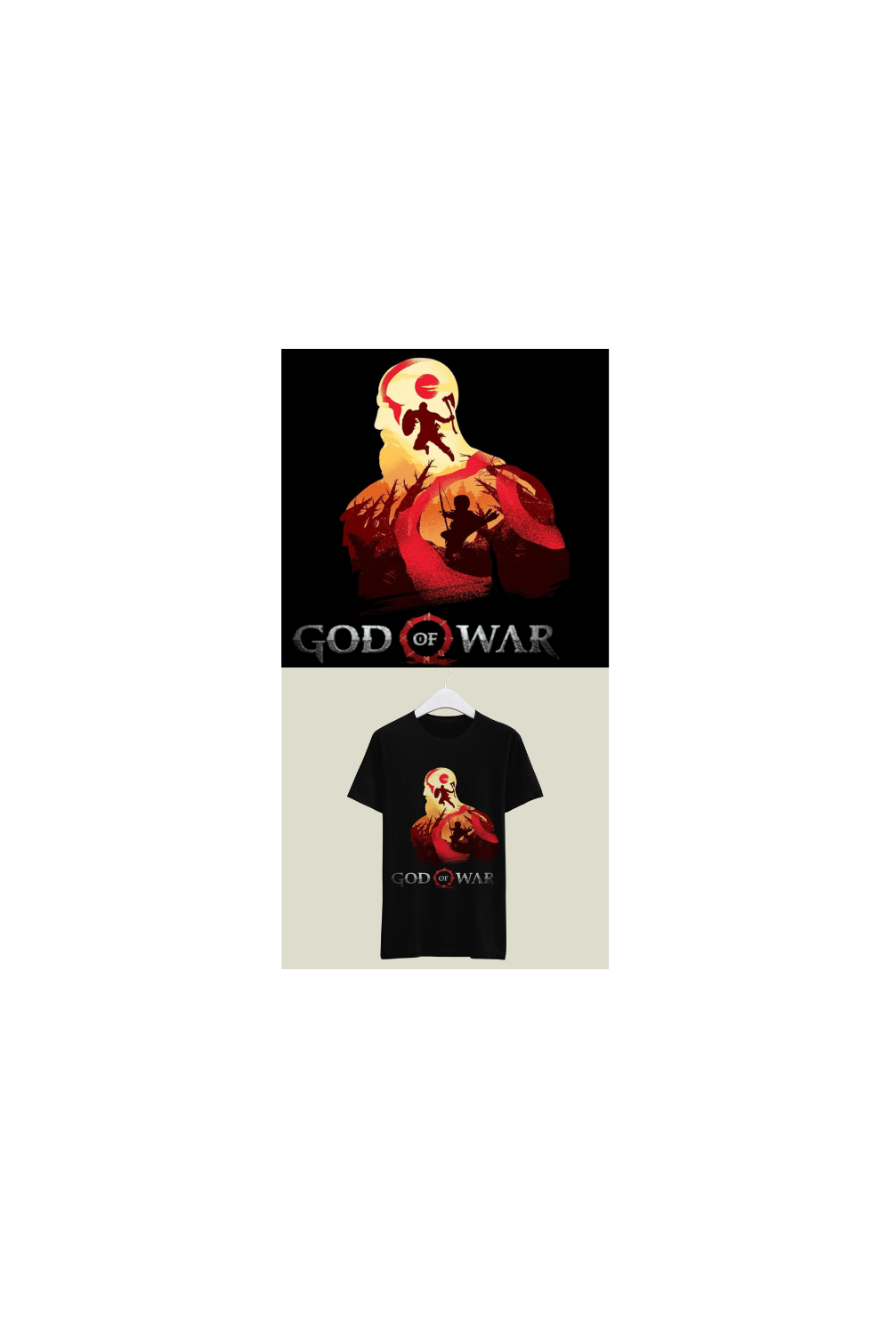 God of War-Inspired T-Shirt Design – Kratos & Atreus Silhouette Art pinterest preview image.