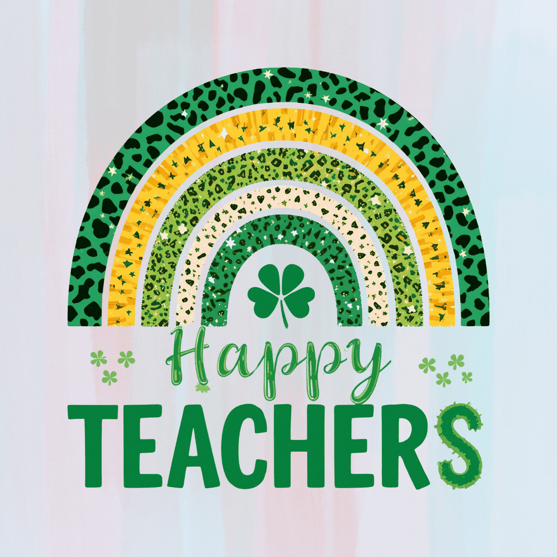 Colorful Rainbow with Shamrock for Teachers Day T-shirt Design preview image.