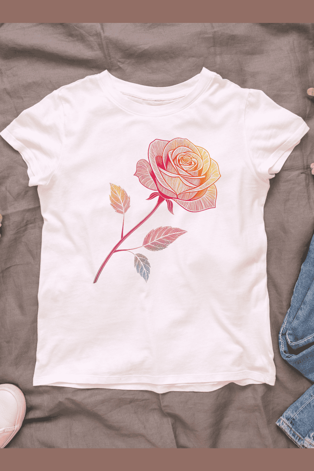 Beautiful Rose Flower T-shirt Design pinterest preview image.