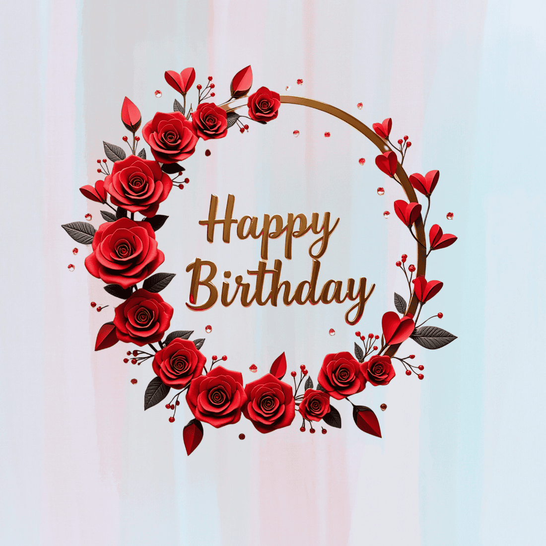 Happy Birthday Floral Wreath with Red Roses and Hearts T-shirt Design Bundle preview image.