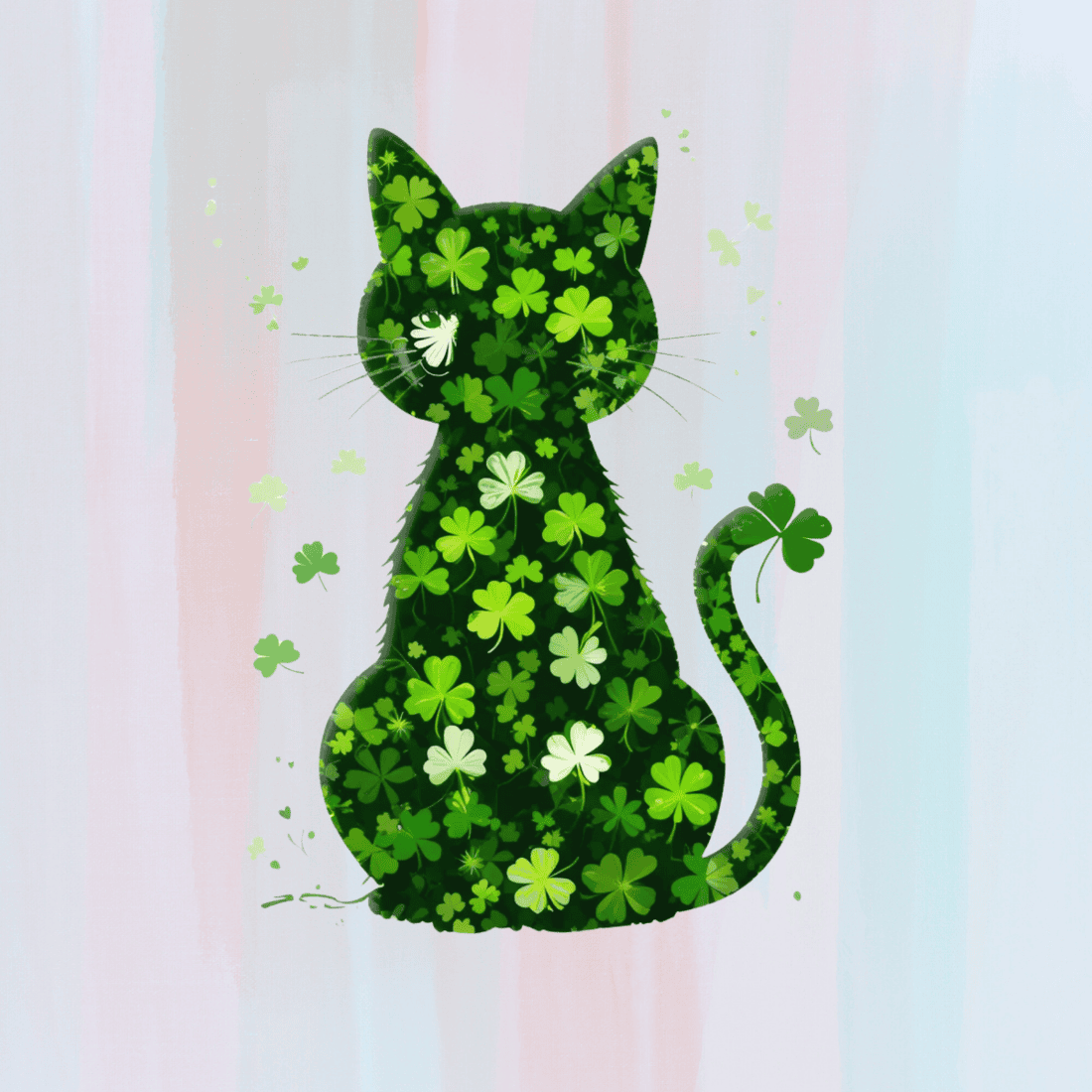 Shamrock Cat Silhouette T-shirt Design preview image.