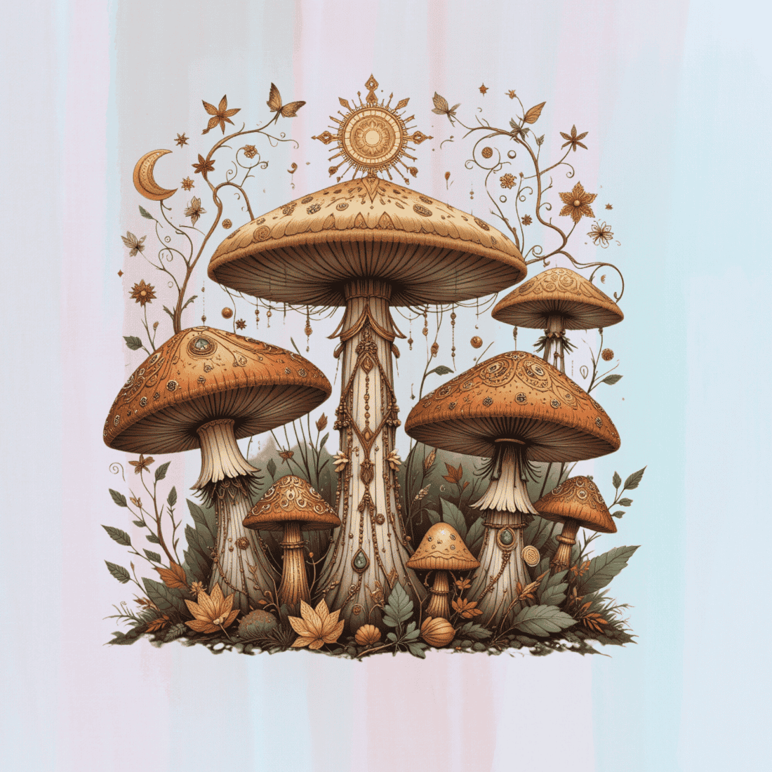 Mystical Mushroom Group T-shirt Design preview image.