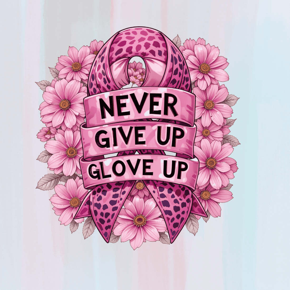 Never Give Up Glove Up Ribbon T-shirt Design preview image.