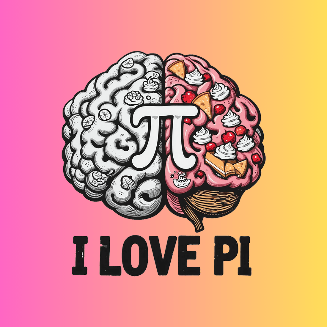 Pi Day Brain T-shirt Design preview image.