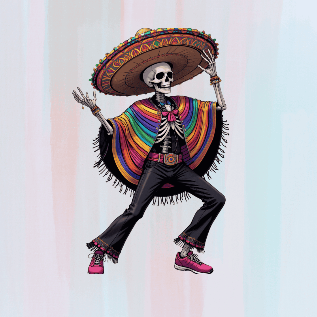 Colorful Skeleton in Poncho T-shirt Design preview image.