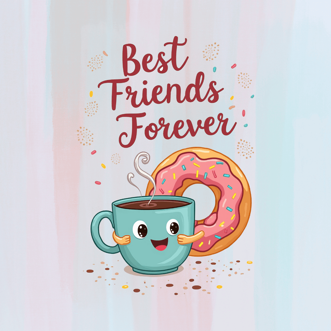 Kawaii Coffee Cup and Donut T-shirt Design Bundle preview image.