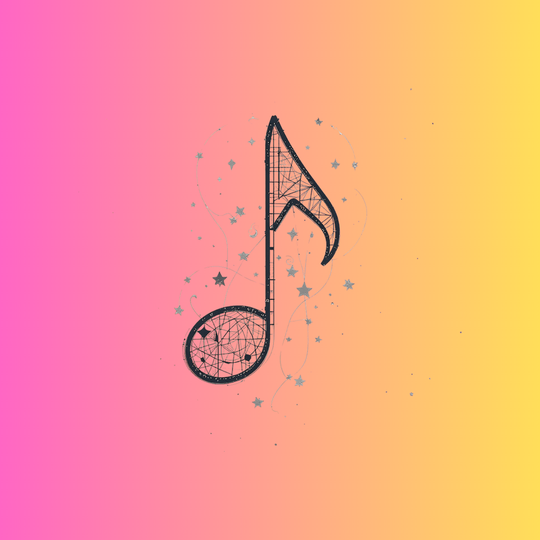 Abstract Musical Note with Stars T-shirt Design preview image.