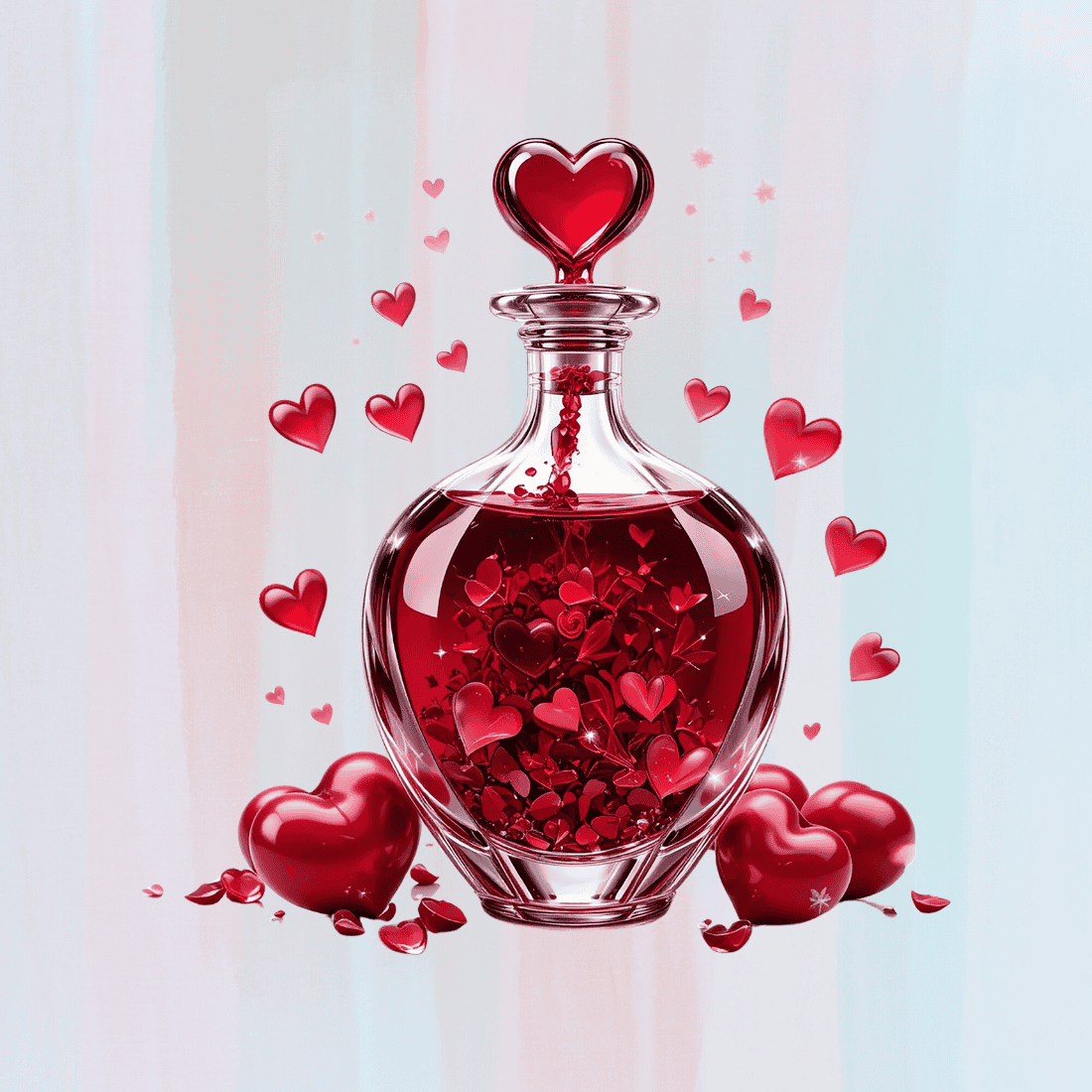 Heart Shaped Bottle with Love Charms T-shirt Design preview image.