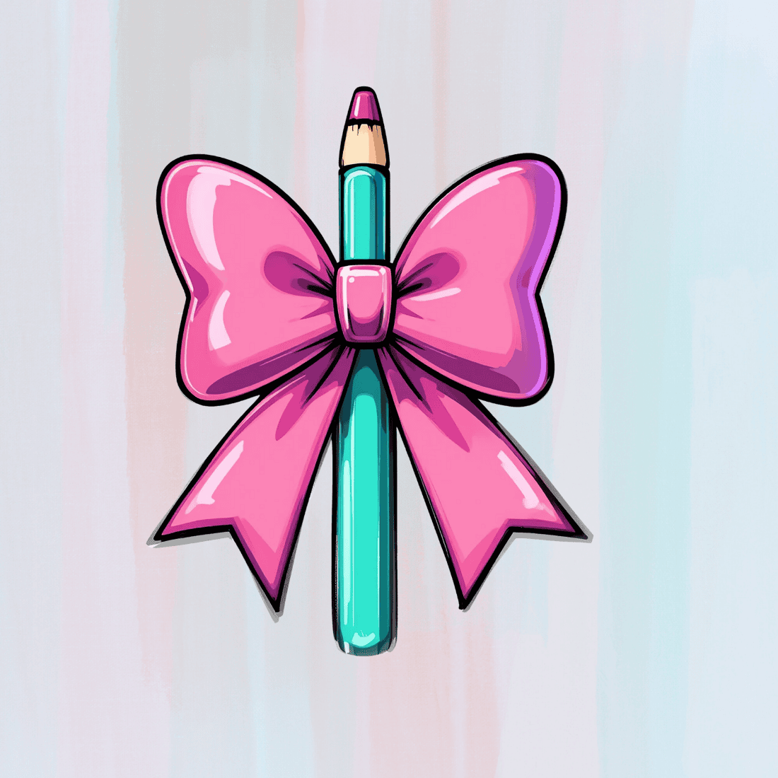 Teal and Pink Pencil with Bow T-shirt Design preview image.