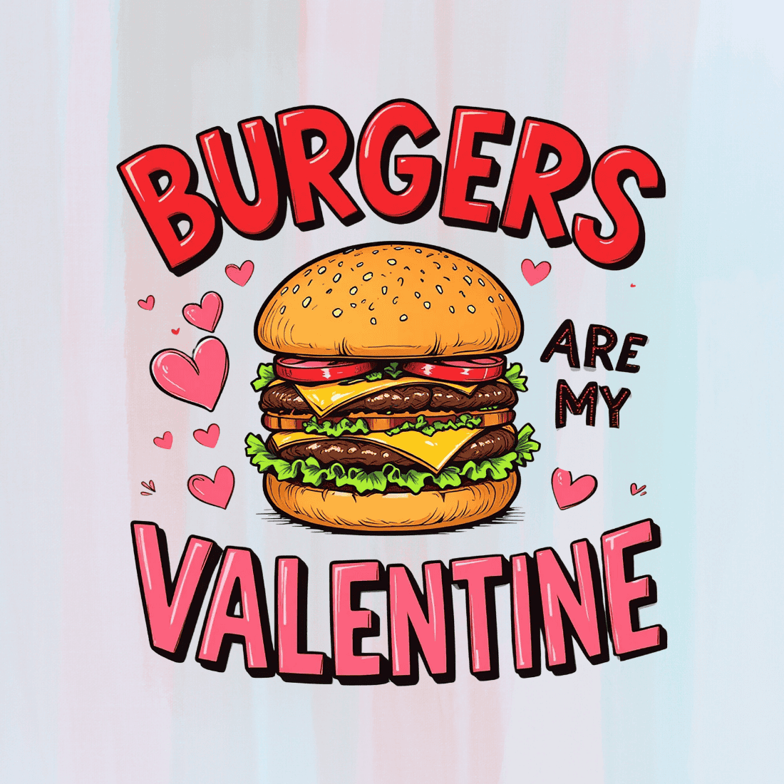 Burger and Hearts T-shirt Design preview image.