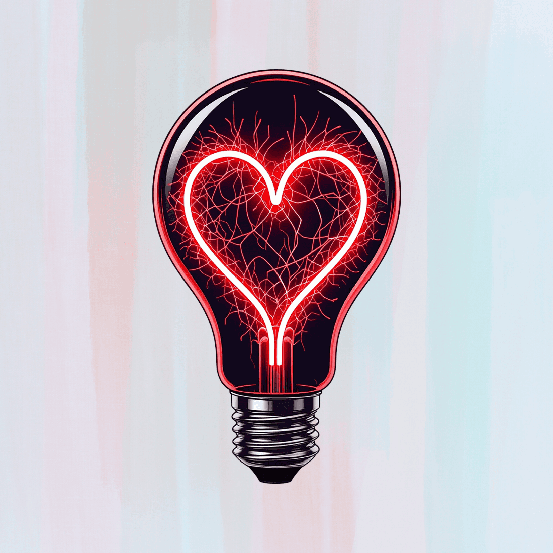 Glowing Heart in Lightbulb T-shirt Design preview image.