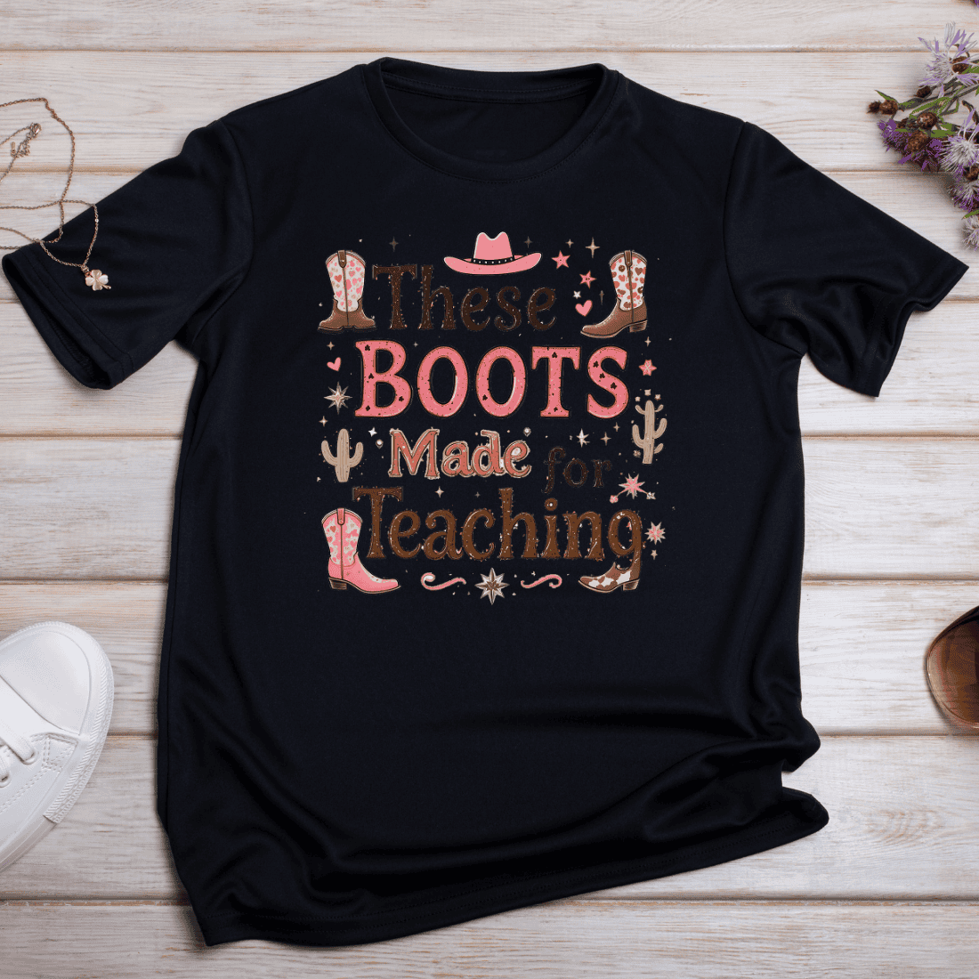 Cowboy Boots Teacher T-shirt Design preview image.