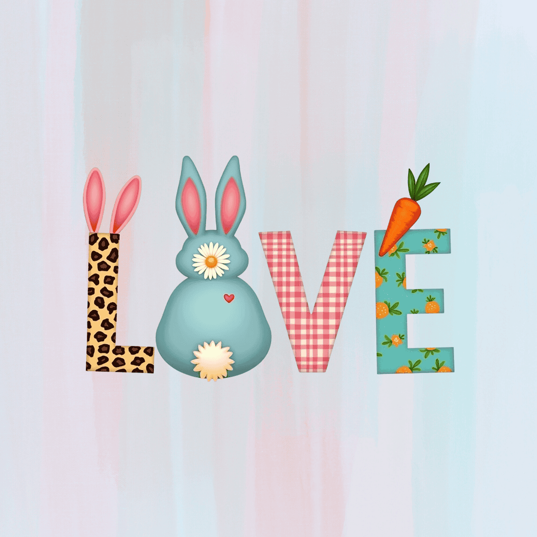 Cute Bunny and Carrot With Love T-shirt Design Bundle preview image.