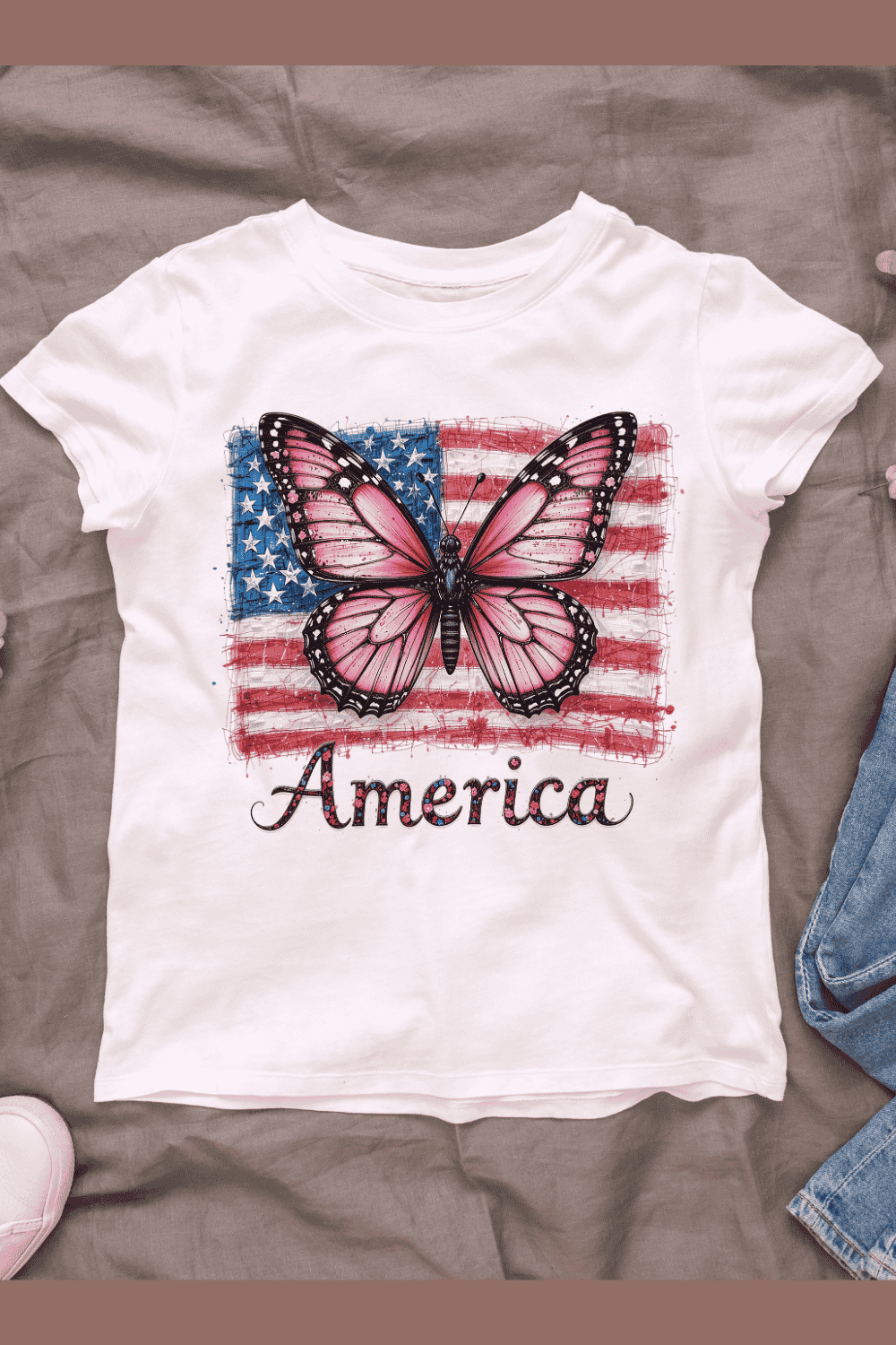 USA Flag Butterfly T-shirt Design pinterest preview image.