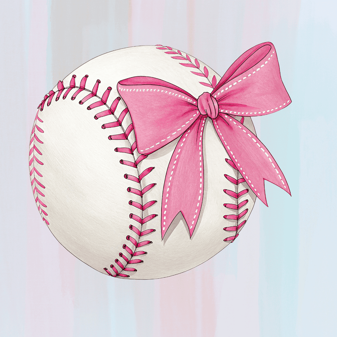 White Baseball with Pink Ribbon Bow T-shirt Design Bundle preview image.