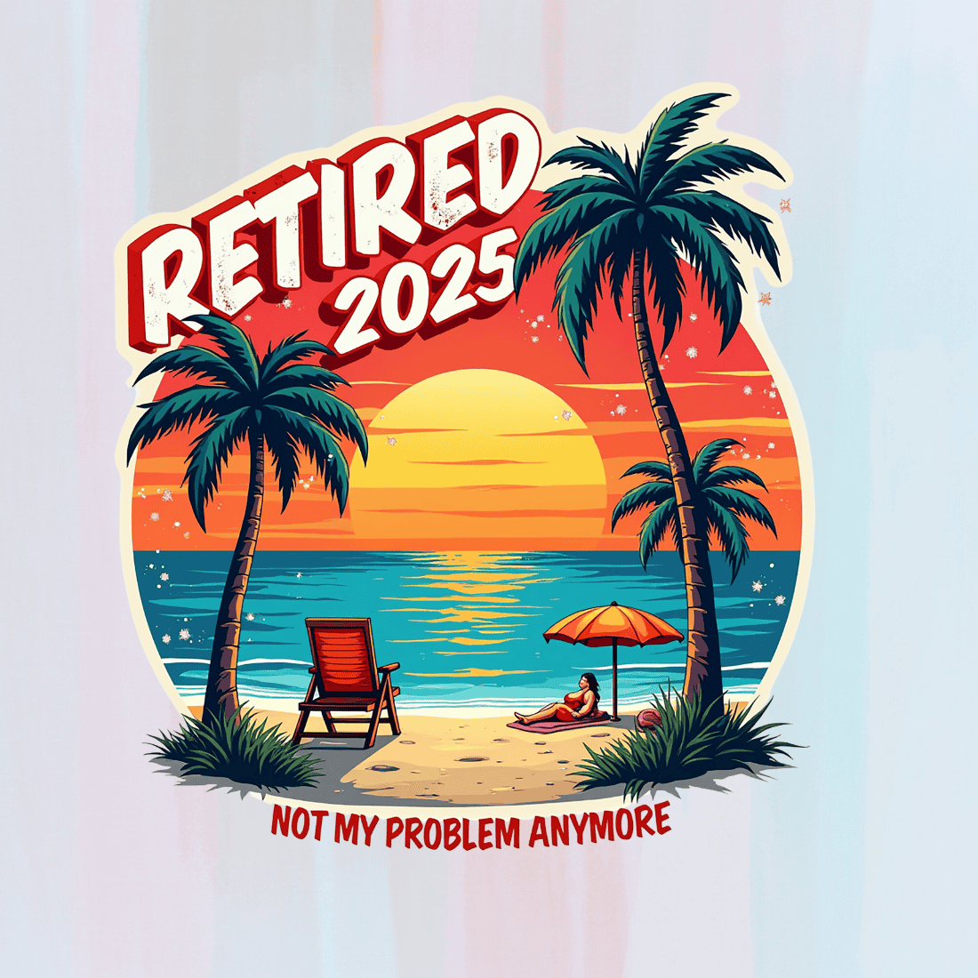 Palm Trees, Sunset & Retired 2025 Text T-shirt Design Bundle preview image.