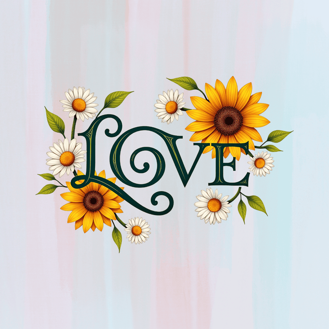 Love with Flowers, Sunflowers and Daisies T-shirt Design Bundle preview image.