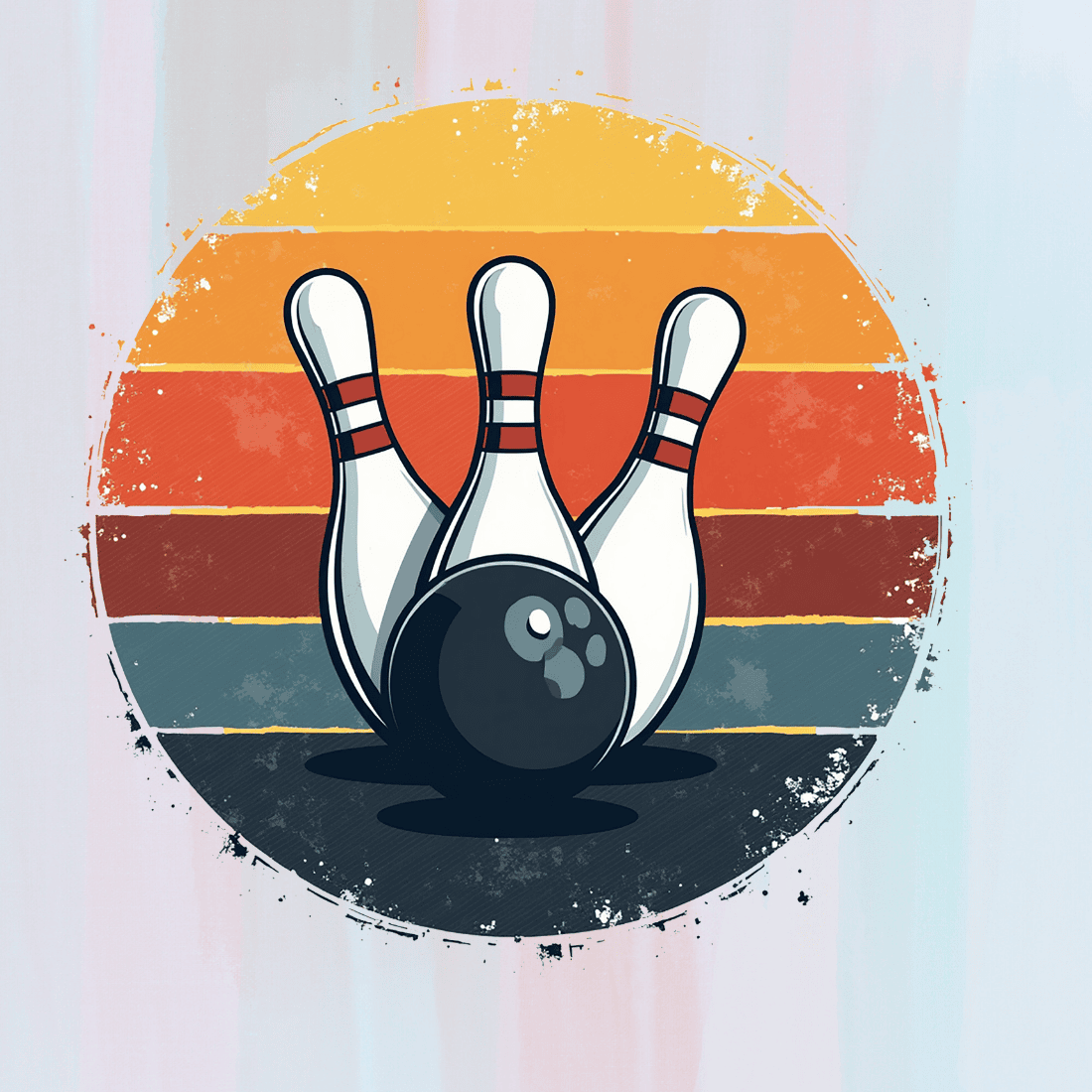 Retro Bowling Pins and Ball T-shirt Design preview image.