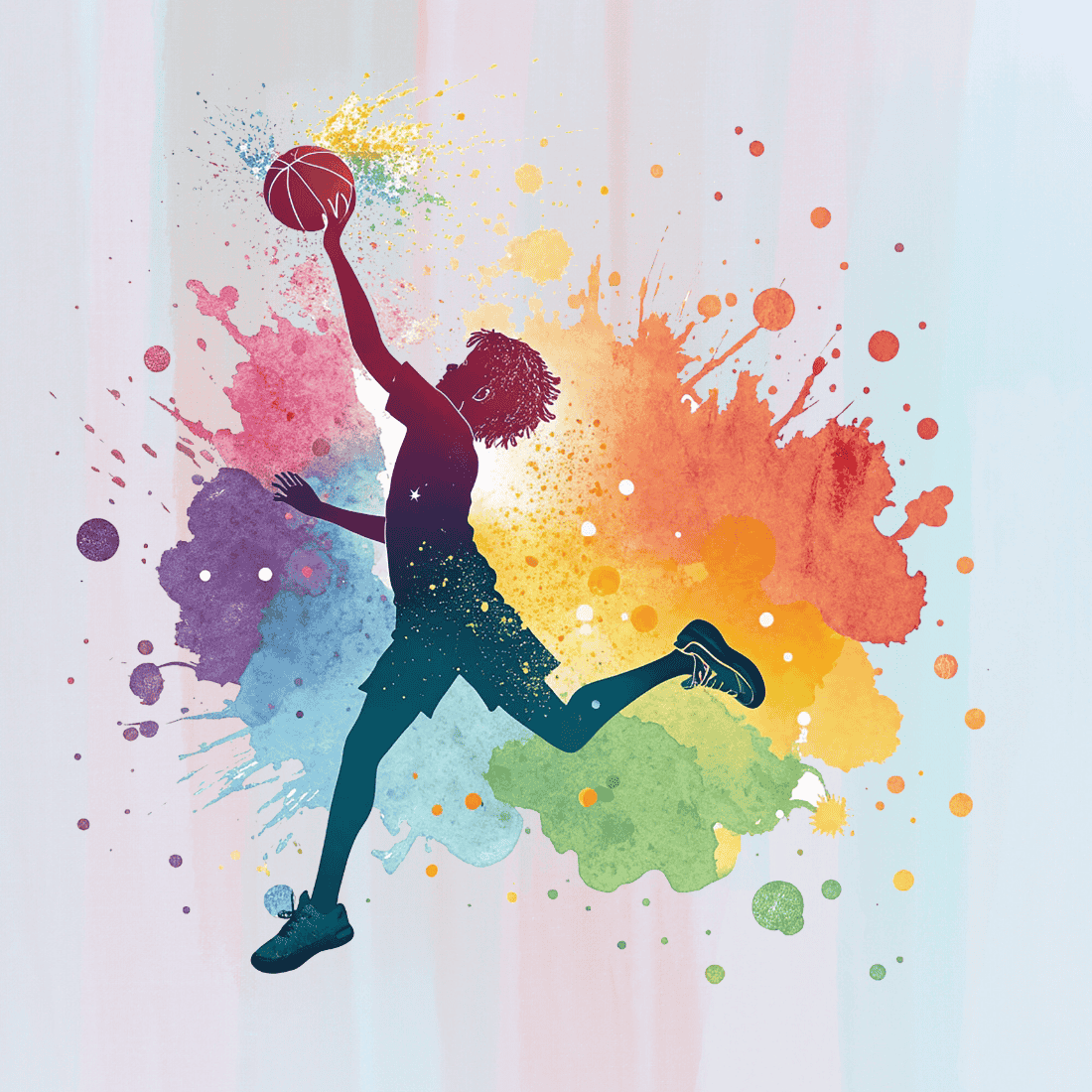 Colorful Volleyball Player Jumping to Hit the Ball T-shirt Design preview image.