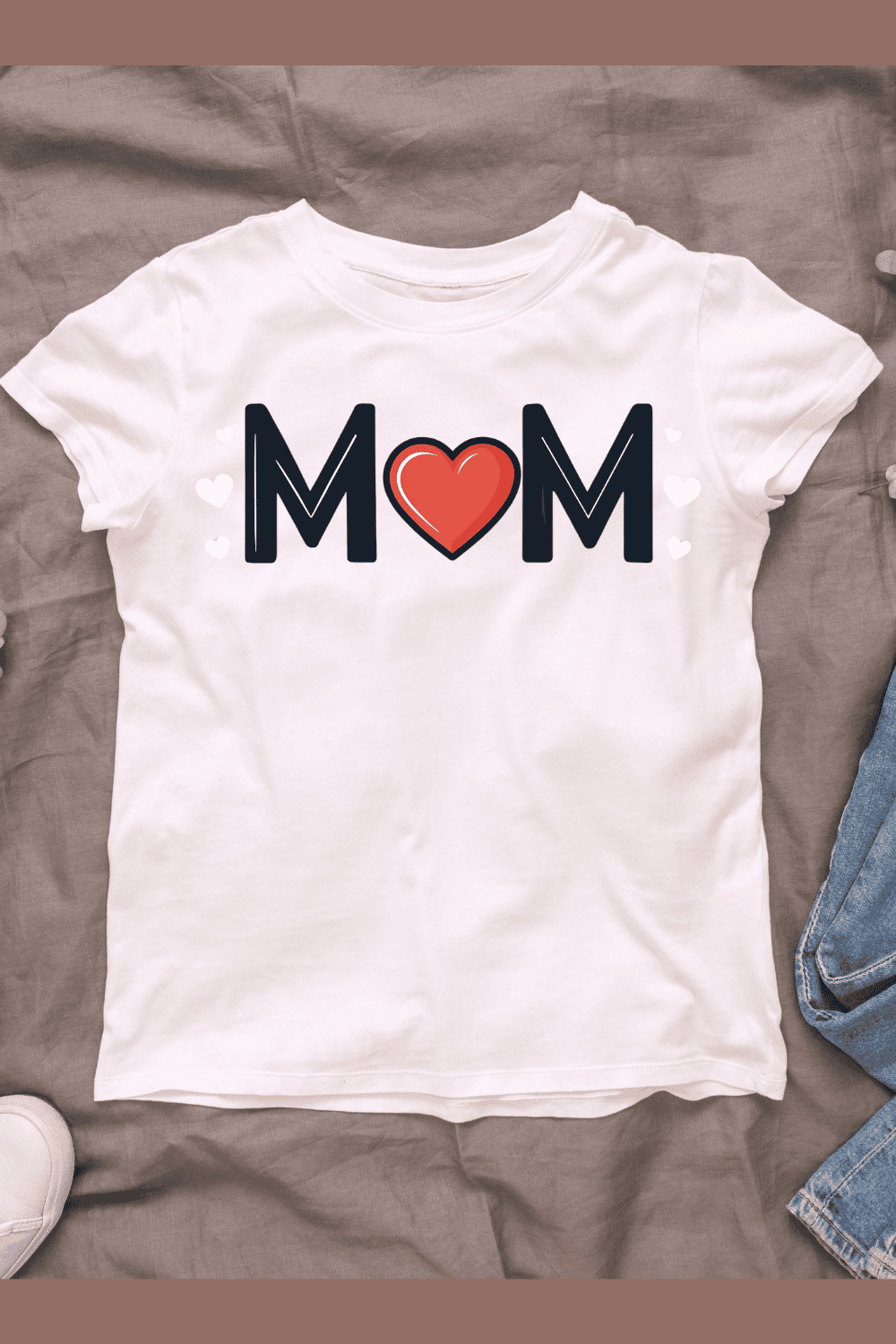 MOM Typography with Hearts T-shirt Design pinterest preview image.