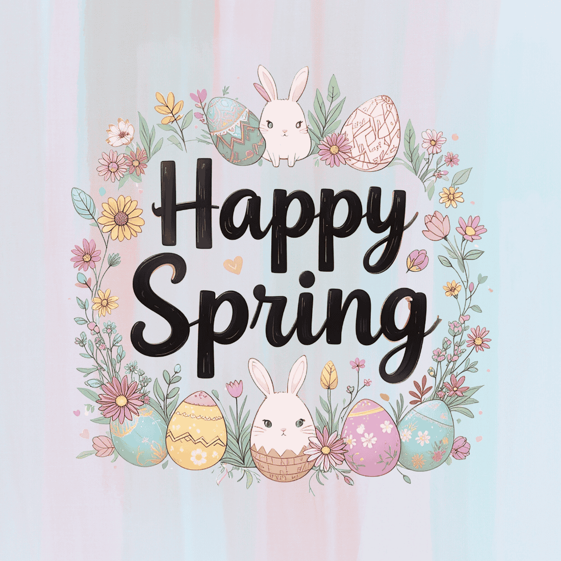 Springtime Bunny and Eggs T-shirt Design preview image.