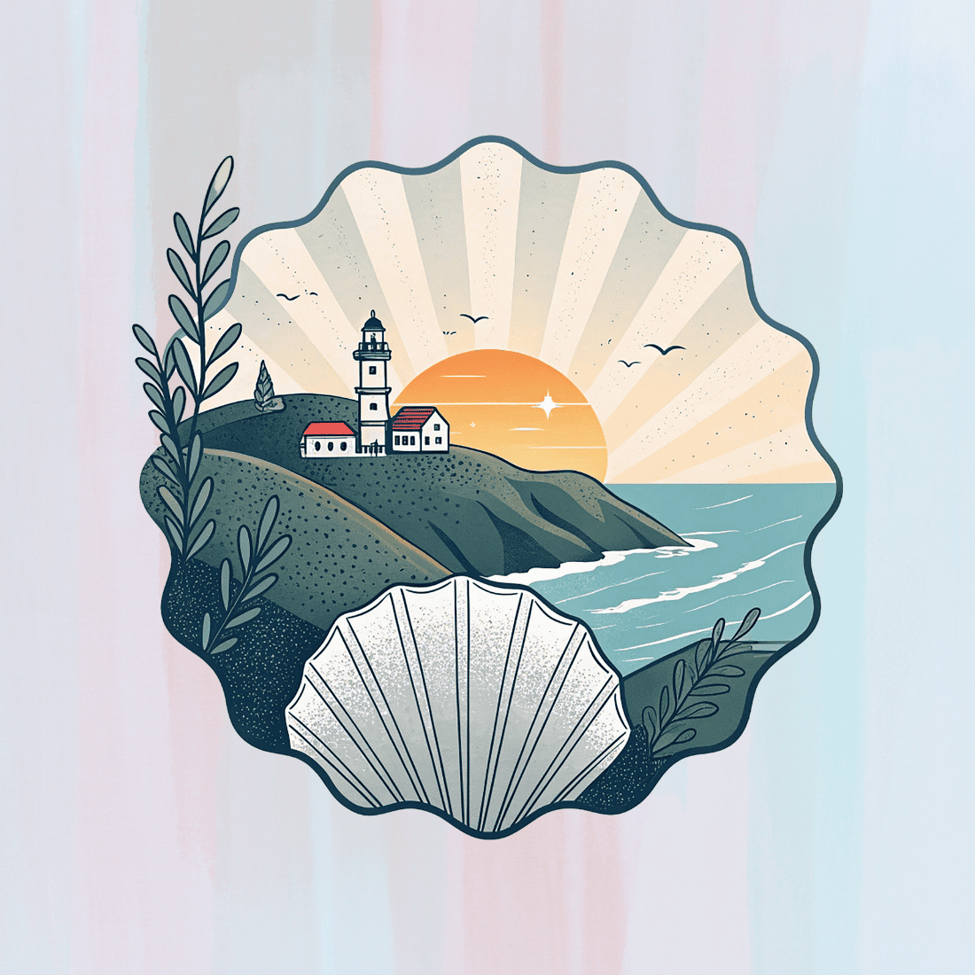 Nautical Illustration for Summer Vacation T-shirt Design preview image.